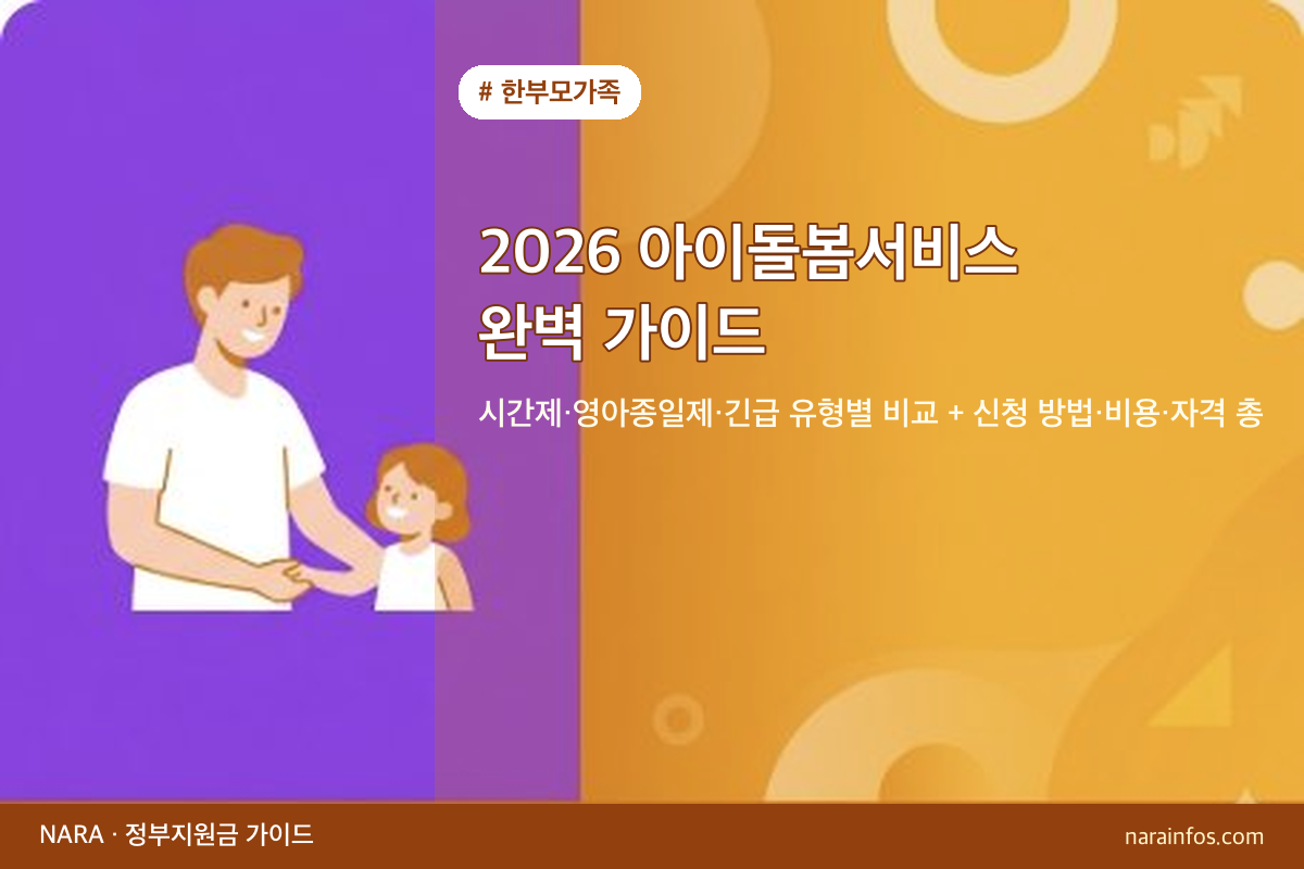2026 아이돌봄서비스 완벽 가이드 — 시간제·영아종일제·긴급 유형별 비교 + 신청 방법·비용·자격 총정리